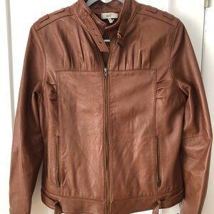 Metro 7 Women’s Tan Leather Bomber Jacket